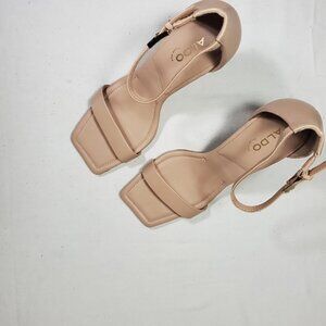 Aldo Pillow Walk Strappy Heeled Sandal Stiletto Heel Nude Beige Size Us 7.5